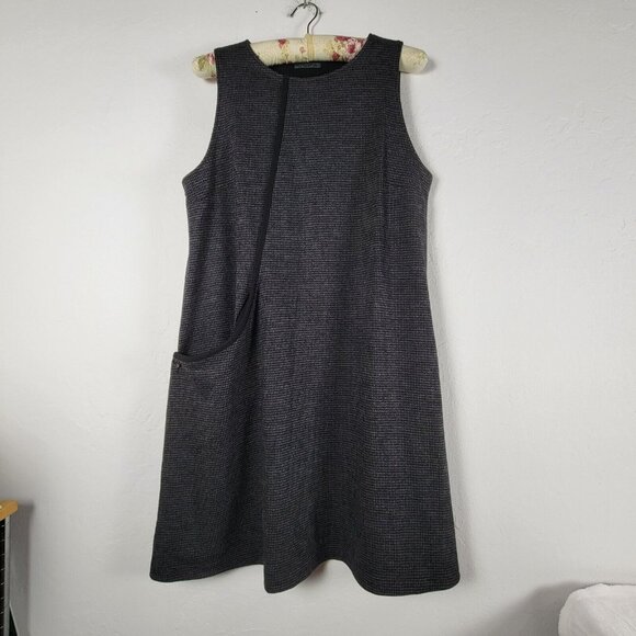 Oska Women's Sleeveless Houndstooth Pattern Round Neck Casual Mini Dress Black 2 - Picture 1 of 9